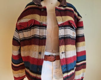 Vintage 90s Wool Blend Southwestern Bomber Jacket, Quilted L (NOS)