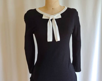 Mod black viscose pullover with tie UK 12 new old stock