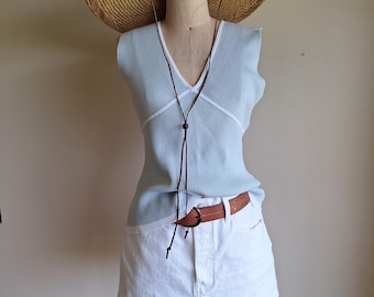 Bluzka dzianinowa z czystej bawełny Mexx w stylu vintage Y2K w kolorze jasnoniebieskim, w rozmiarze średnim