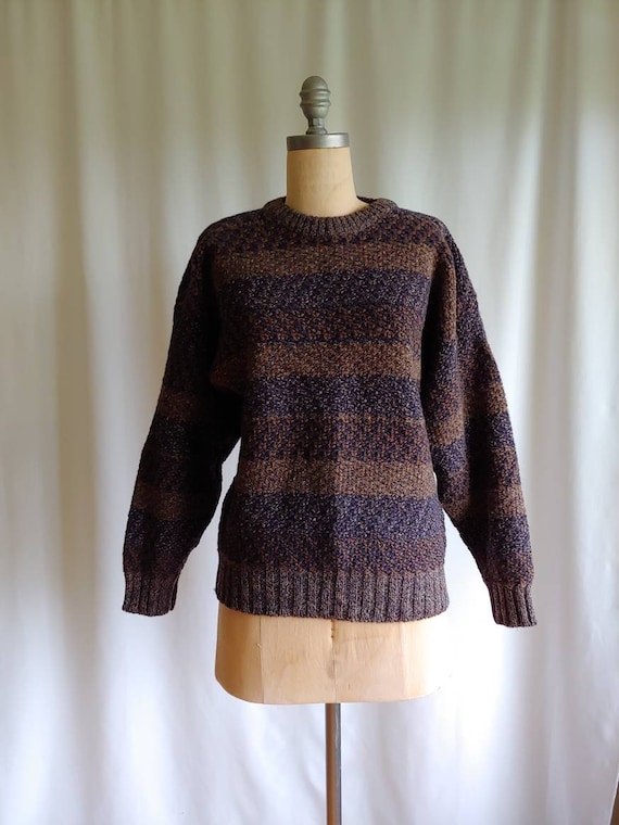 Shetland wool pullover sweater woven texture 80s m