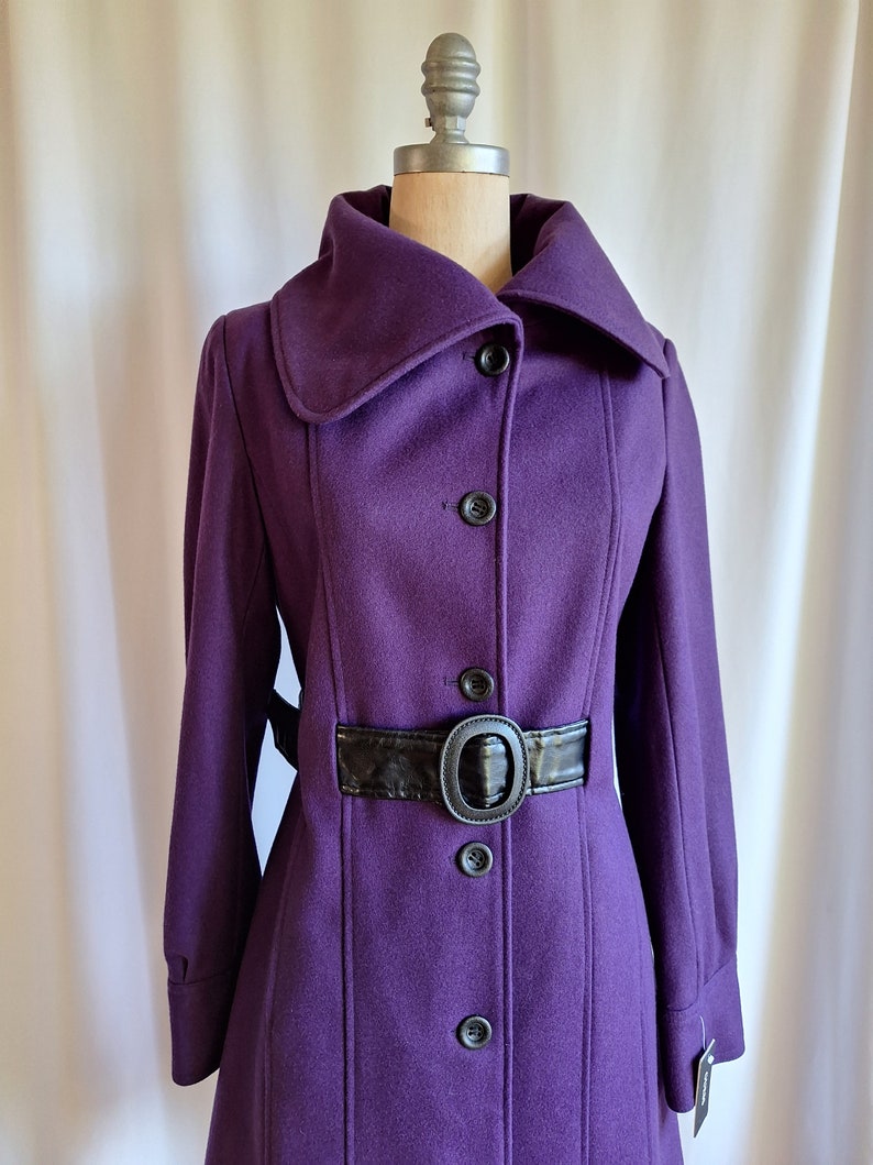 Deadstock Guess Mod Wool Princess Coat Purple Eggplant Spring Leather ...