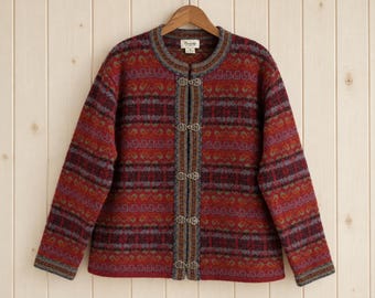 Wool Fair Isle cardigan fall sweater Cambridge Dry Goods Wool Cardigan Art Fair Isle Nordic Pewter Clasps (medium large)