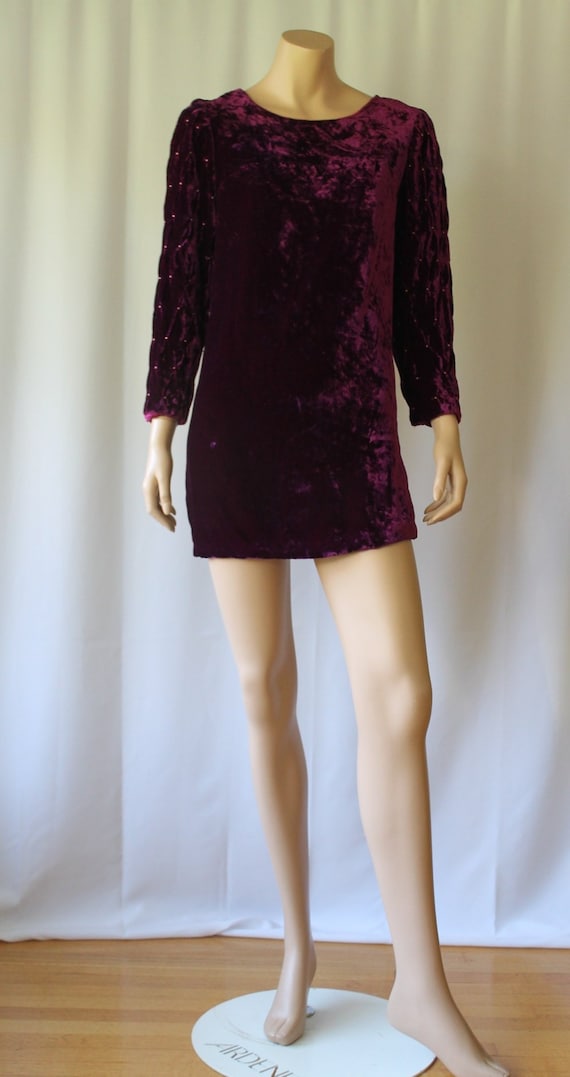 60s Crushed Velvet Dress, Mod Mini Dress, Velvet D