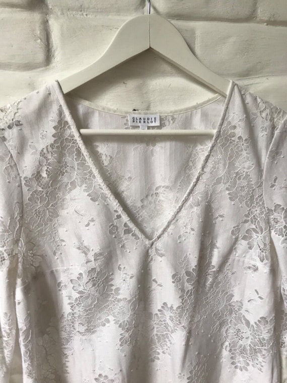ヴィンテージ Claudie Pierlot レース ブラウス、シアー ベルスリーブ