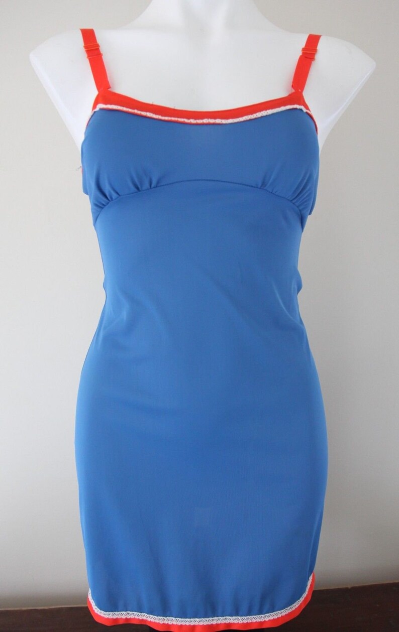 RARE 70s Mini Slip Knicks Basketball Team Colors Blue and Red Nightgown Mod Slip Small or XSmall