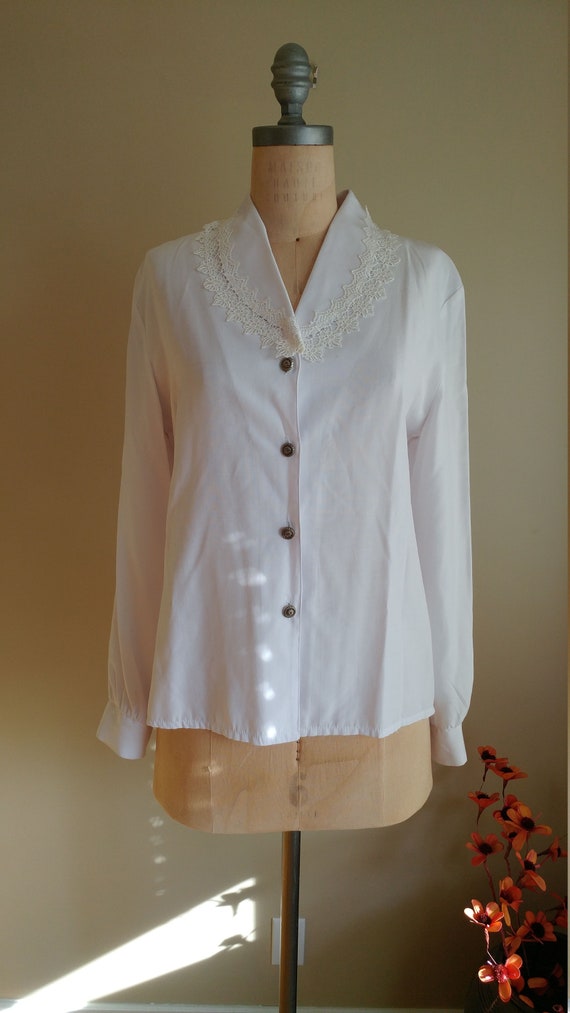 Romantic Edwardian Blouse, White Lace Collar Blous