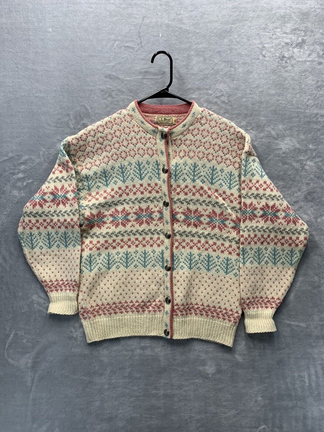 Rare Vintage Ll Bean Fair Isle USA Cardigan Sweater Nordic Wool Blend Knit Size XL, image size:1080x1440