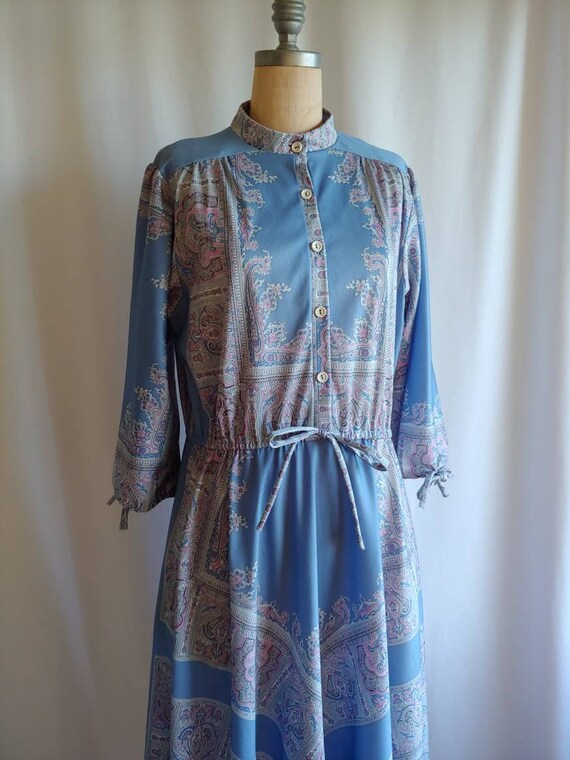 70s liberty style print dress paisley soft poly p… - image 5