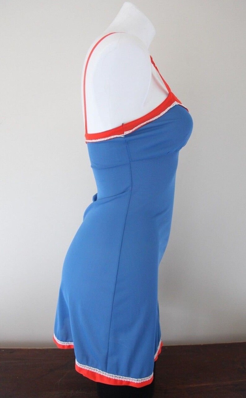 RARE 70s Mini Slip Knicks Basketball Team Colors Blue and Red Nightgown Mod Slip Small or XSmall