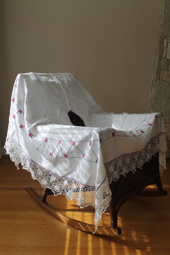 1920s Antique Art Deco Crocheted Embroidered Linen