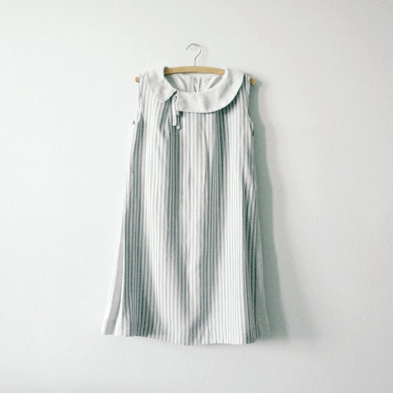 French Gray Linen Smock Dress, Striped Vintage Dre