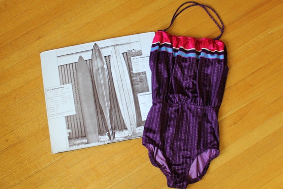 60s Bathing Suit One Piece Purple And Pink With Blue Gem 60s Bathing Suit One Piece Purple And Pink With Blue Gem