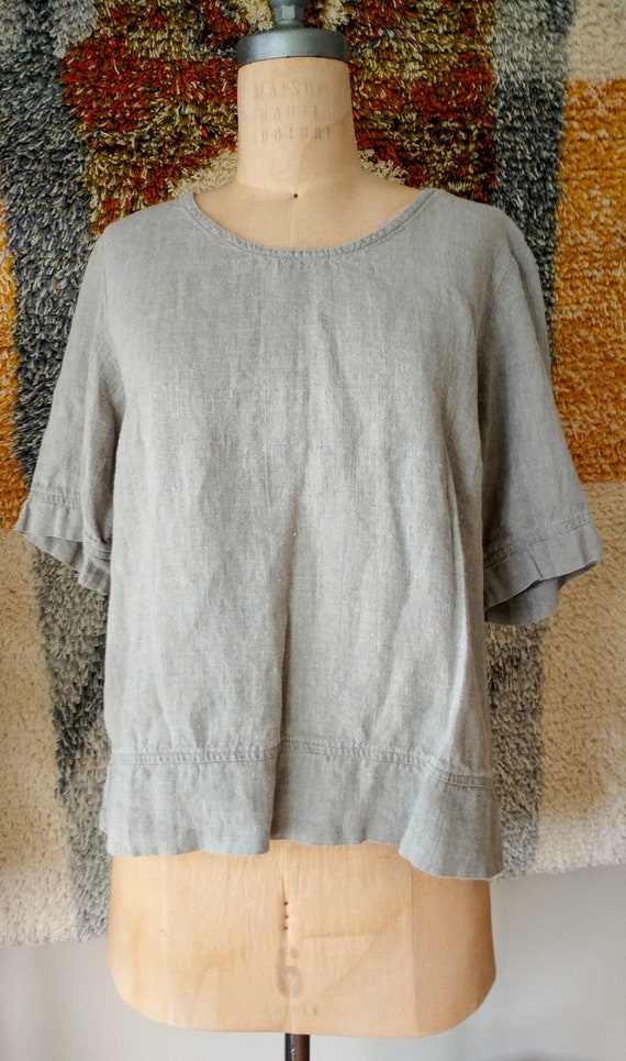 80s Linen Blouse - Flax Shirt - Linen Pullover Blo