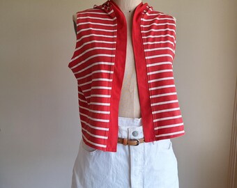 MARIMEKKO Nautical Shirt Jukka Rintala Sleeveless Top Red White Striped Vest Cotton Tricot Hooded Open Front Jacket