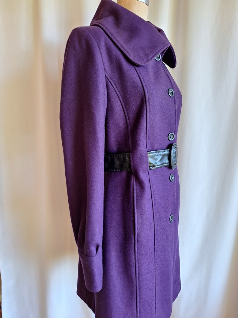 Deadstock Guess Mod Wool Princess Coat Purple Eggplant Spring Leather ...