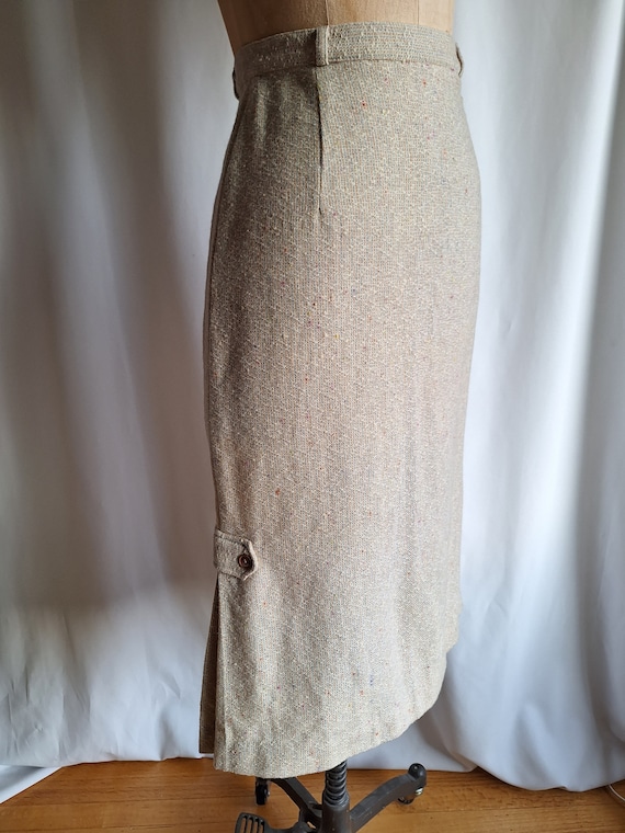 40s 50s Wool Tweed Pencil Skirt Kick Pleat Cream … - image 4