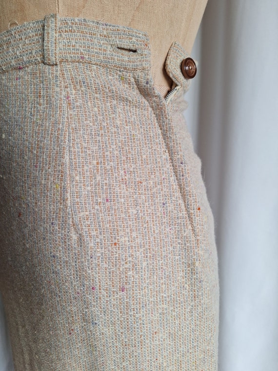 40s 50s Wool Tweed Pencil Skirt Kick Pleat Cream … - image 7