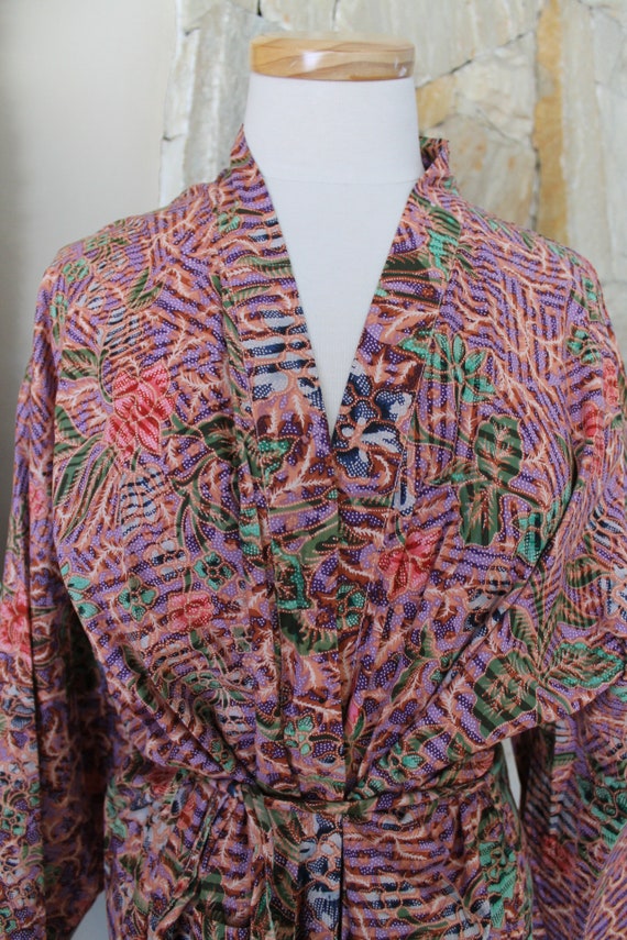 70s Cotton Duster Tropical Kimono Animal Print Fl… - image 7