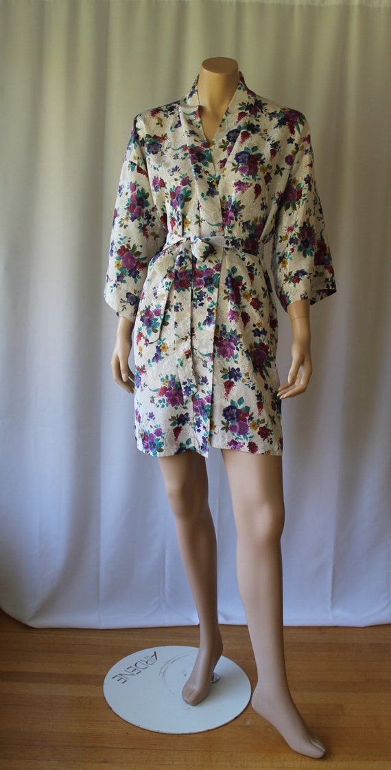 Jewel Toned Kimono / Purple Floral Robe / Vintage