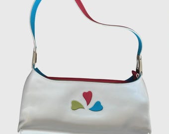 Y2K white Leather baguette shoulder bag Lancaster Paris Made in France Colorblock Cutout