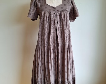 Vintage 1960s Earlybird Maxi Dress, Brown Floral Block Print, XS