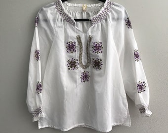 70s Greek Peasant Blouse Hungarian Hippie Bohemian blouse - Small Medium