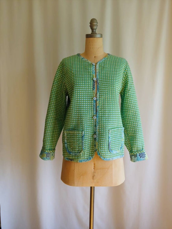 70s quilted jacket pure cotton cottagecore Asian … - image 8