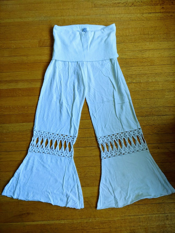 White Crocheted Knit Hippie Pants -Bohemian Festiv