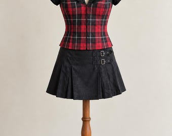 Y2K Plaid Corset Top Grunge red black Tartan Victorian Goth Blouse coquette Fall fashion