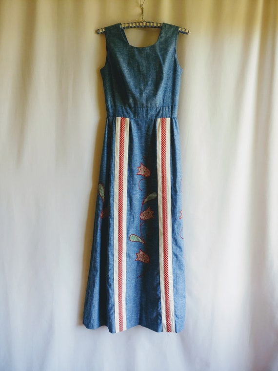 70s Pinafore Appliqued Apron Wrap Gunne Sax Maxi D