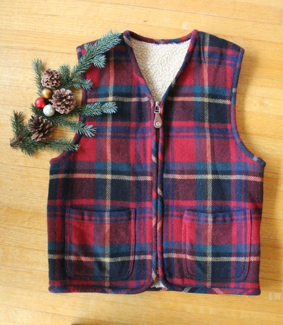 60s Plaid Wool Boxy Zip Up Fleece Lined Lumberjack