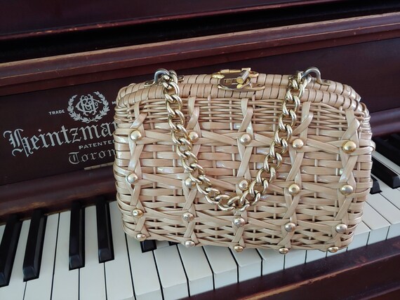 60s Wicker Purse - 1960s Wicker Purse with Studs -