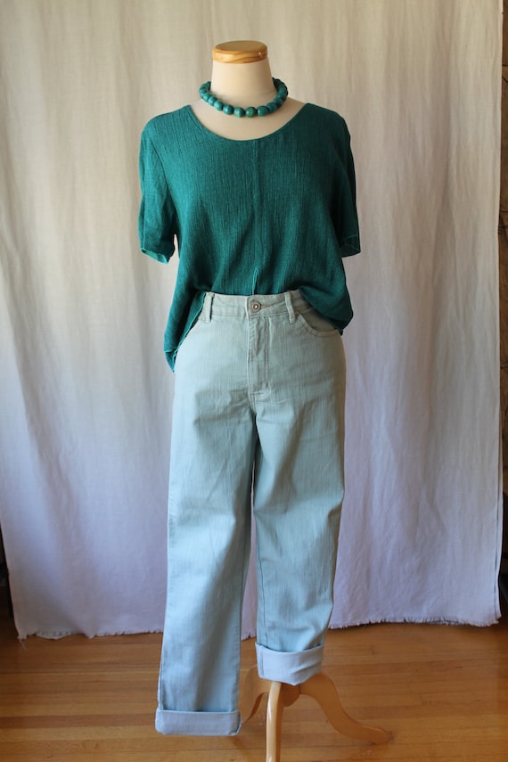 80s 90s Finnish Mint Green Denim High Waisted 30 i