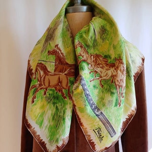 Gift Idea for horse lover French Trianda scarf Soie French equestrian silk large head scarf Audrey Hepburn hand rolled edges