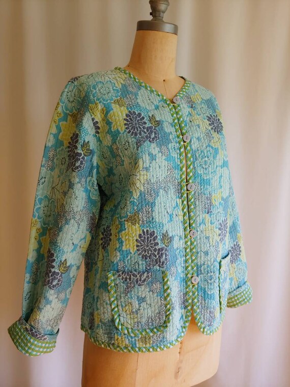70s quilted jacket pure cotton cottagecore Asian … - image 5