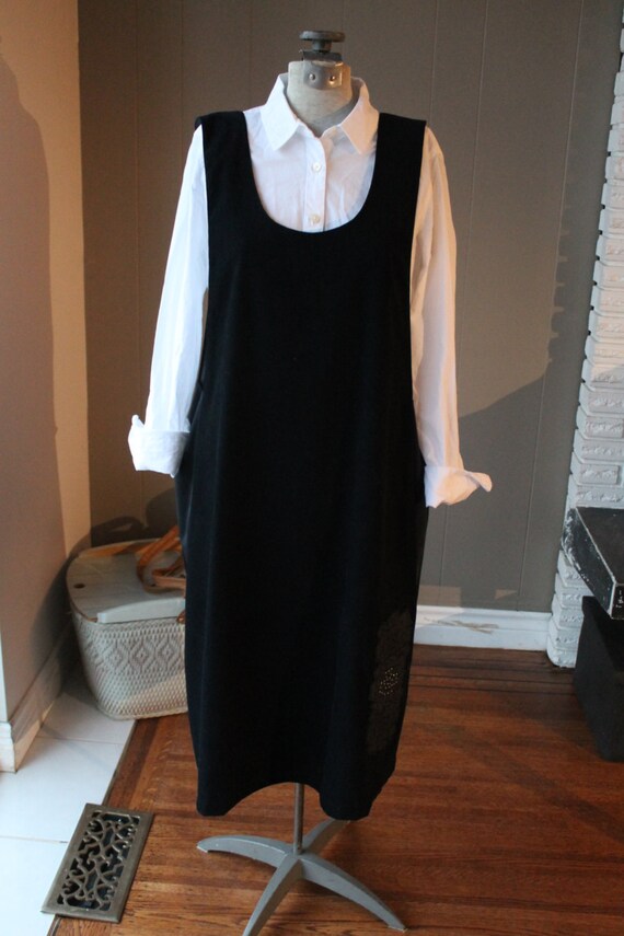 black suede pinafore dress