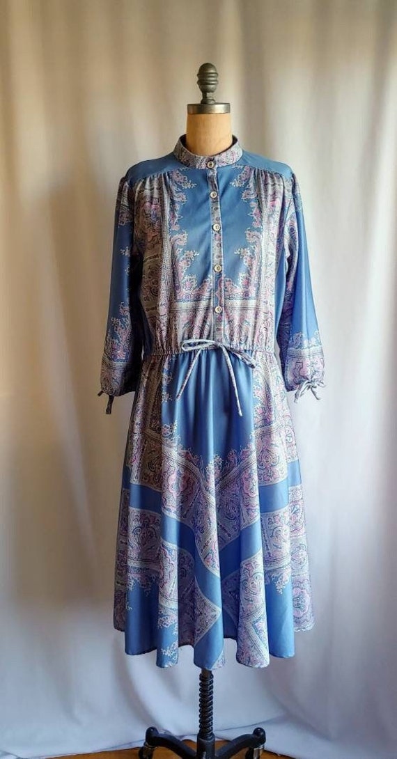 70s liberty style print dress paisley soft poly p… - image 1