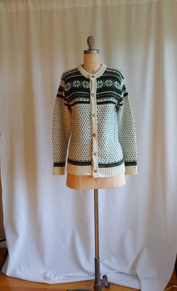 70s Norwegian Fair Isle Cardigan Sweater Slim Fit 