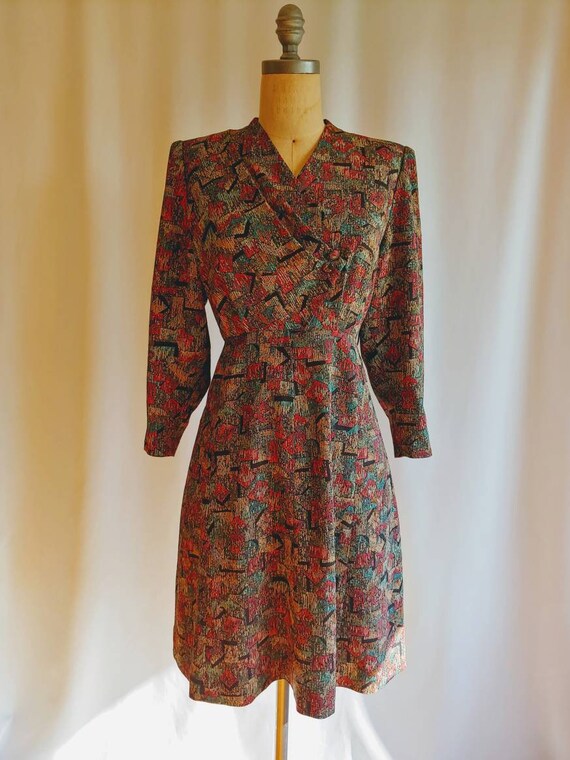 1930s 40s Swedish art deco crepe de chine dress ab