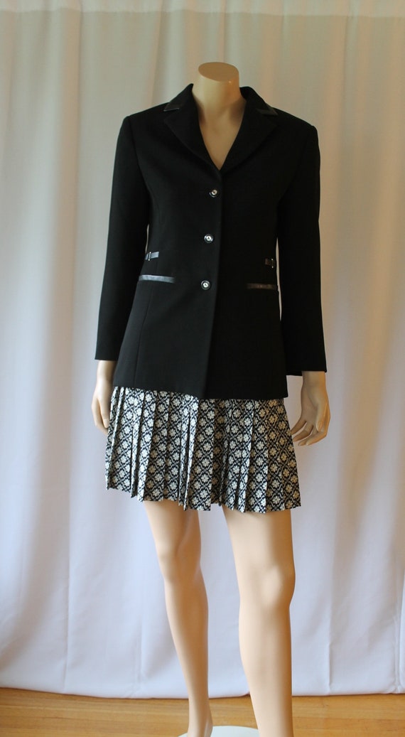 90s Blazer, Black Blazer, Leather Trim, Preppy Jac