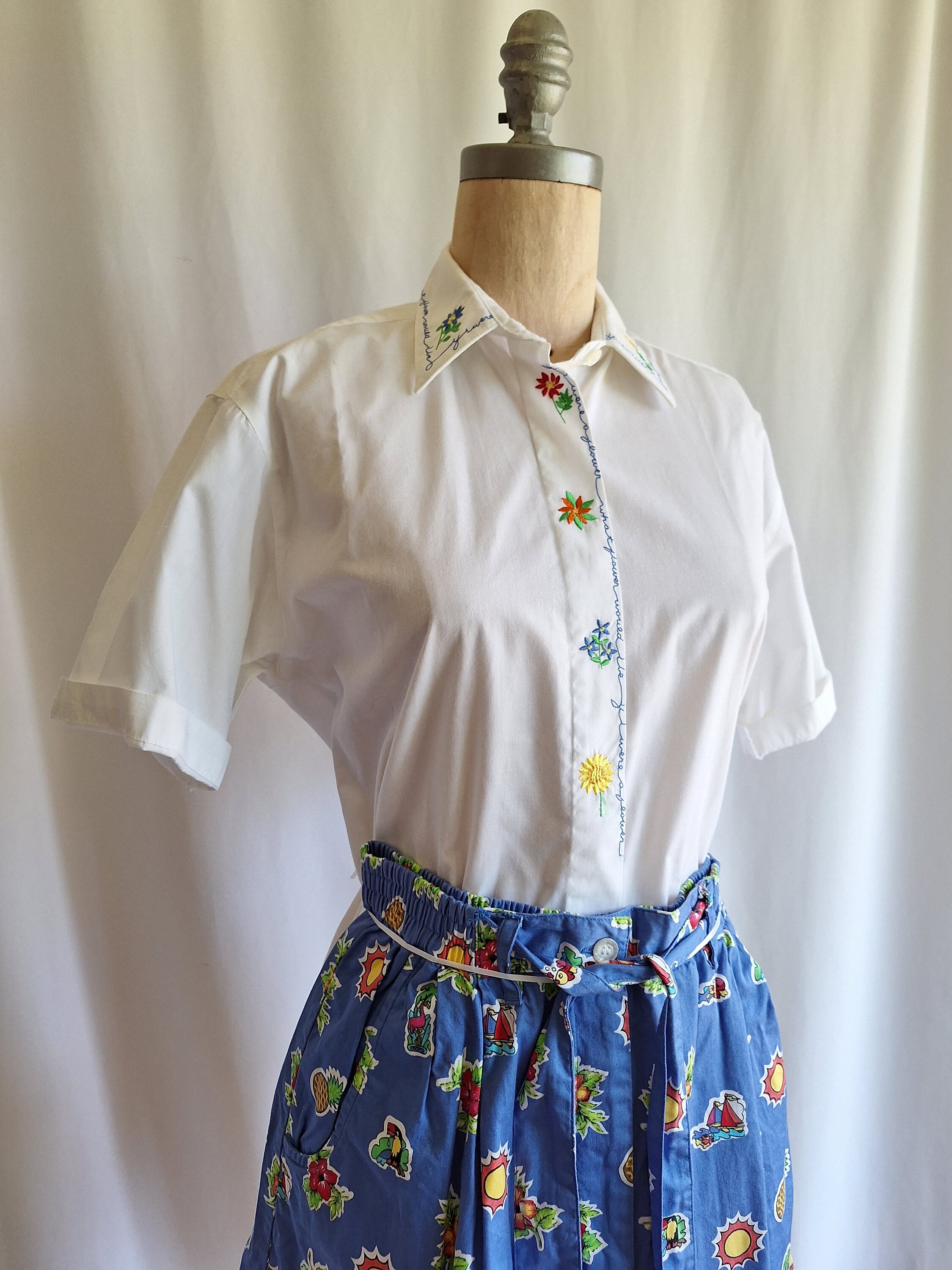 Tabi Embroidered White Cotton Love You Forever Shirt Preppy