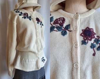 Rare Laura Ashley pure wool hand embroidered peplum cardigan sweater Hong Kong