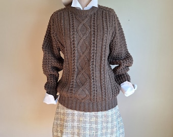 Vintage 1960s Irish hand loomed wool pullover sweater chunky cable stitch size 40 medium large like new