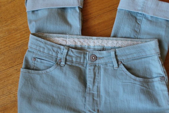 80s 90s Finnish Mint Green Denim High Waisted 30 … - image 9