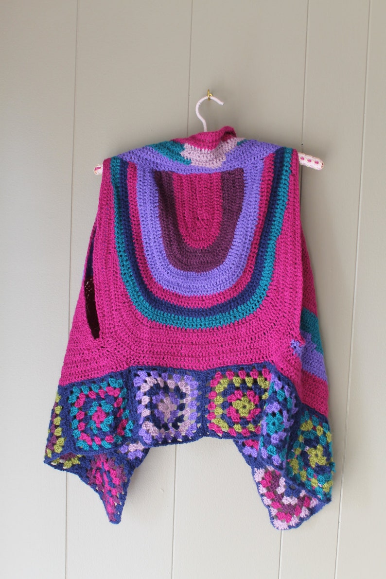 70s Granny Square Vest Crocheted vest handmade Knitted bohemian vest Hippie Vest Multicoloured small medium image 5