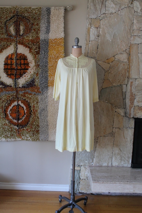 50s yellow Illusion nylon kimono dress robe linge… - image 1