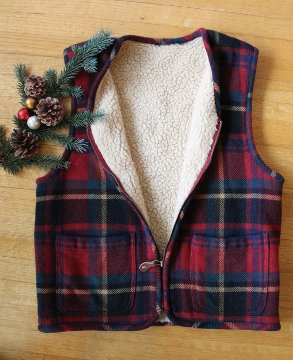 60s Plaid Wool Boxy Zip Up Fleece Lined Lumberjac… - image 5