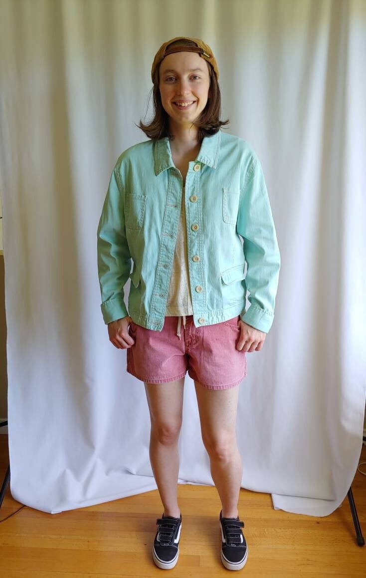 80s Denim Jacket Mint Green Cotton 