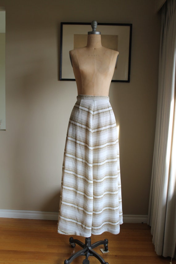 60s 70s chevron Gold Lurex Knit Maxi Skirt Carnab… - image 9