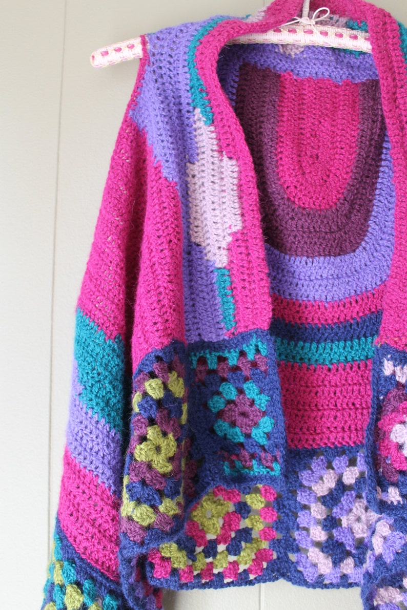 70s Granny Square Vest Crocheted vest handmade Knitted bohemian vest Hippie Vest Multicoloured small medium image 3